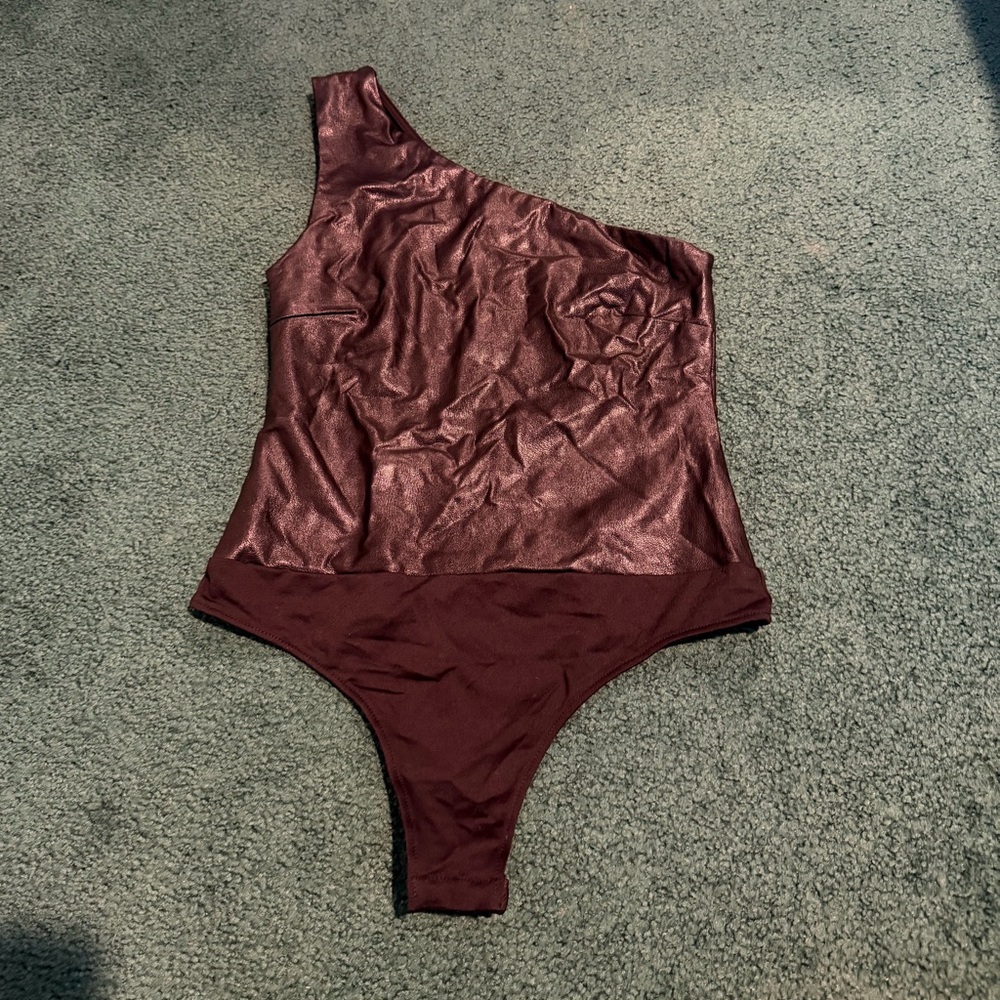 NWOT One-Shoulder leather Bodysuit